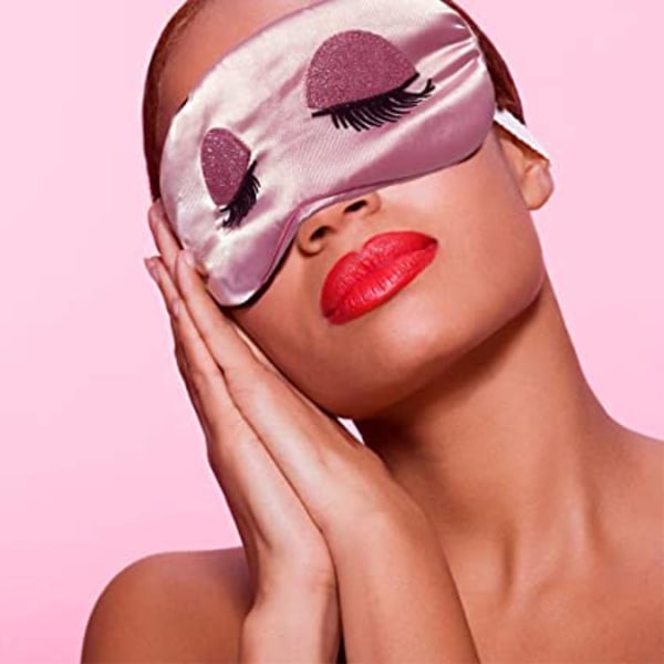 Pink sovemaske, pailletter lange øjenvipper imiteret Silk Eye Mask,