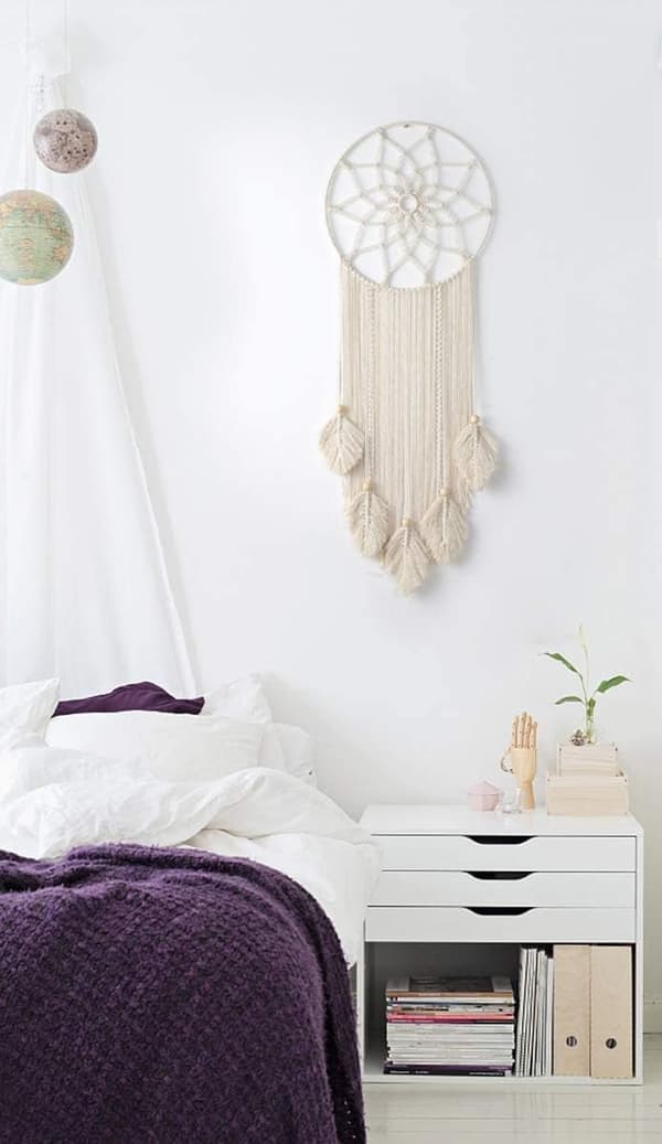 Suuri unelmakaappari Macrame Boho seinävaate koriste kudottu höyhen