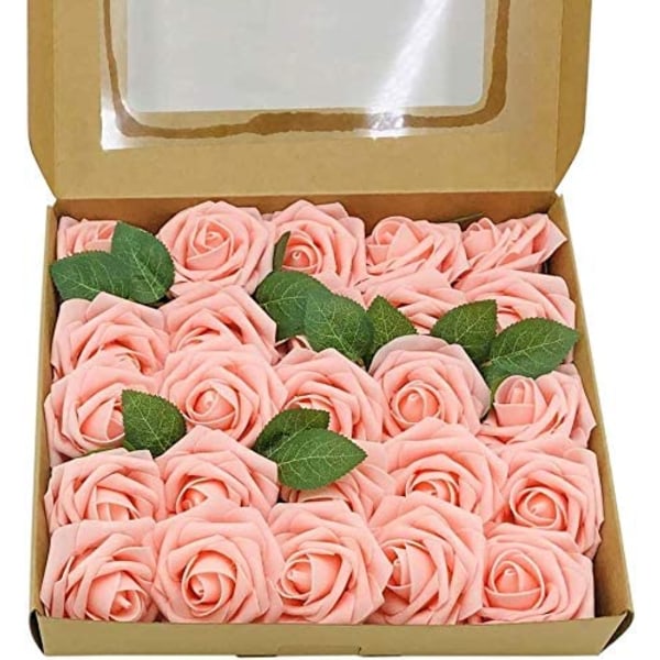25 pakke realistiske kunstige roser med stilk for bryllupsfest
