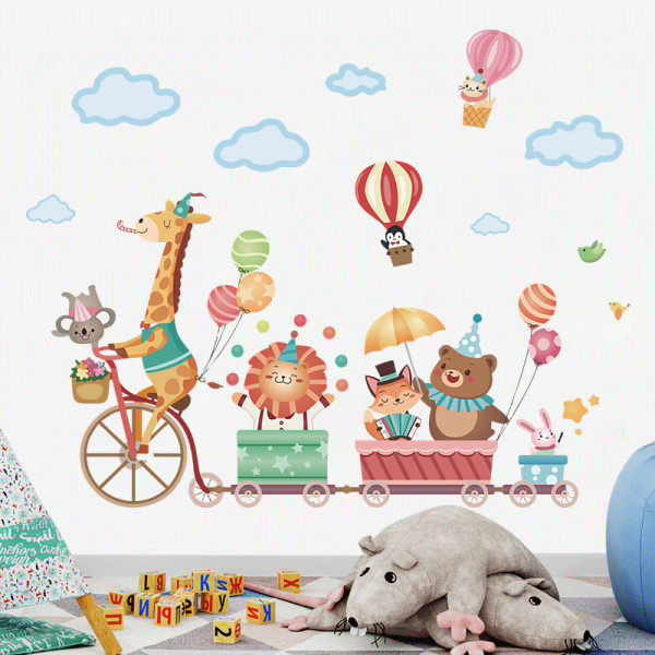 Dyresykling og luftballong-veggklistremerker for barn, l