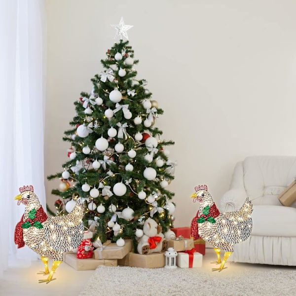 Lysende kylling, dekorativ havebunke LED juleornament