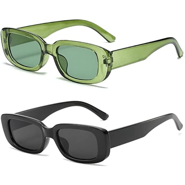 Rektangel solbriller-sort og grøn til kvinder mænd Trendy retro