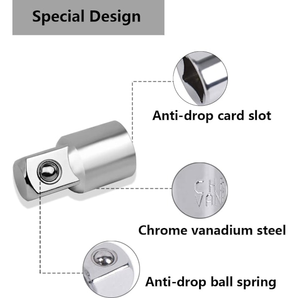 4 stk. Ratsjet Adapter Sokkel Adapter Sæt 1/2\" til 3/8\", 3/8\" til 1/2\", 1/4\" til 3/8\", 3/8\" til 1/4\" Sokkel og Bit Reducerende Adapter