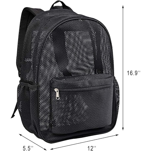Kraftig Mesh Ryggsäck, Transparent Preppy Ryggsäck med Vadderade Axelremmar för Simning, Utomhussporter, Svart, L