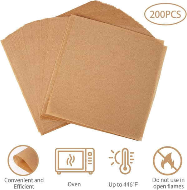 200 st 6 x 6 tums hamburgerpapper, oblekt bakplåtspapper, non-stick vaxpapper