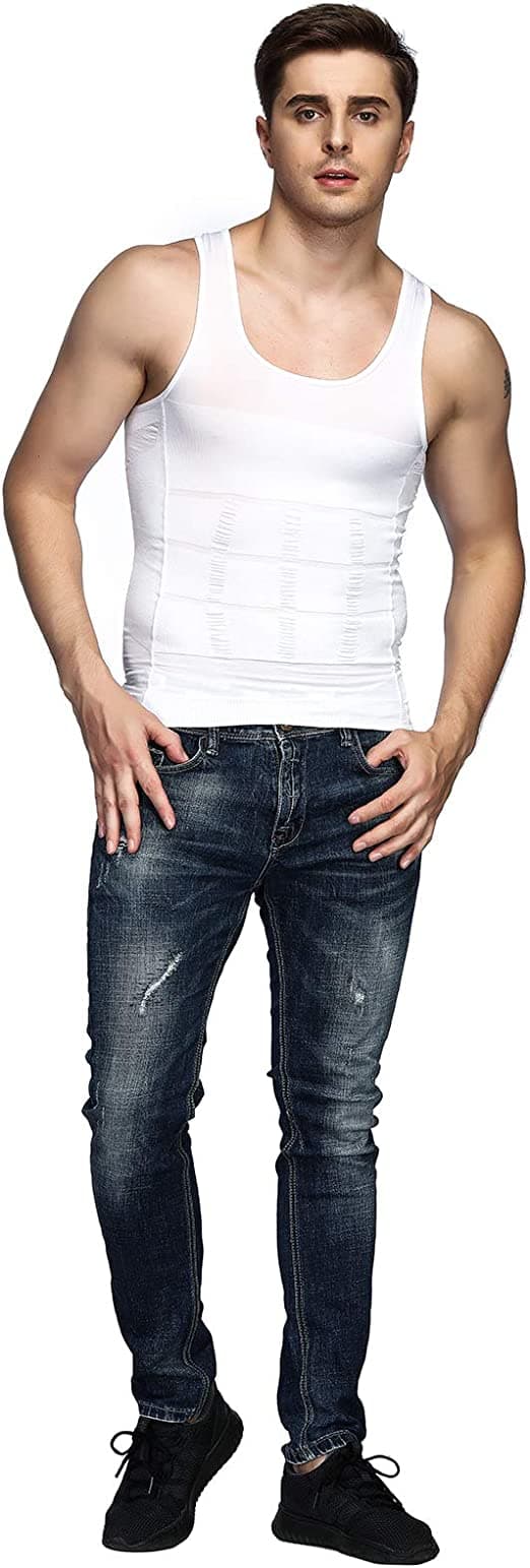 （M）Herr 1 st Mager Flat Belly Osynlig Skjorta Abdo Mager