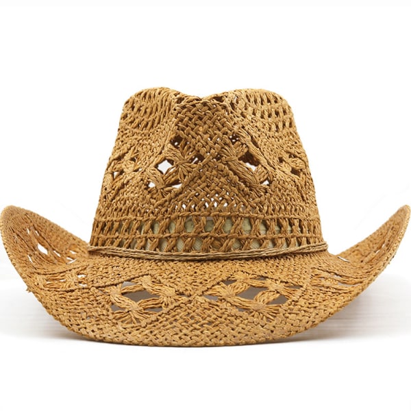 Unisex Western Cowboy Hat Vevd Hånd Halmhatt Strand Cap Jazz U