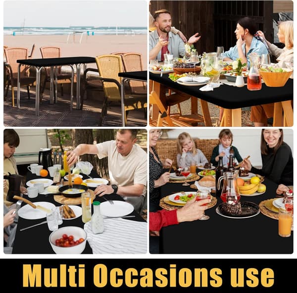Set med 2 Rektangulära Picknickdukar, Passar 6 Fots Bord Black 30"x72"