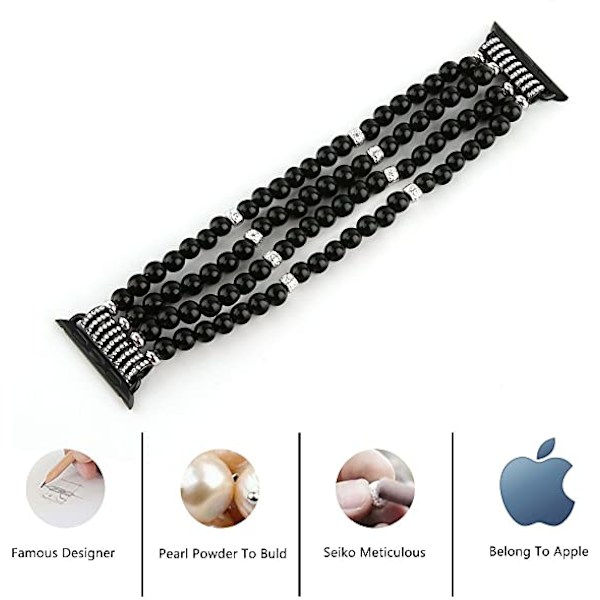 Perleklokkearmbånd (svart), kompatibel med Apple Watch Band 42/4
