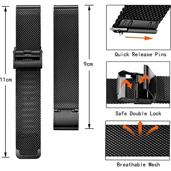 Klokke Mesh Rem Stål Hurtigutløsning Menn Kvinner 14mm Bl