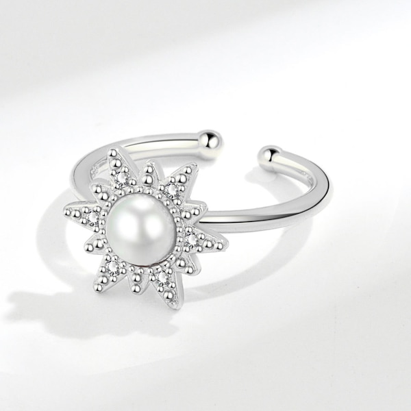 Solsikke Ring Kvinde Mode Imitation Perle Roterende Ring