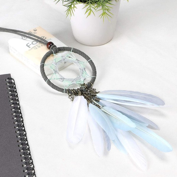 Drömfångare Handemade Dreamcatcher Grå Fjäder Vägghängning