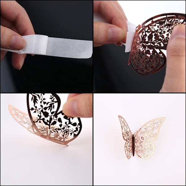 Rose Gold 72stk 3d Butterfly Stickers 3 Størrelser Wall Decals Soveværelse