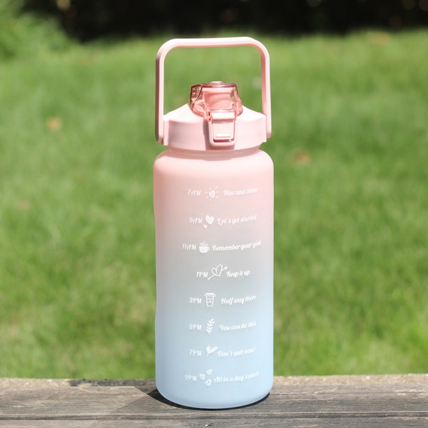 (Rosa). - 2 liters vannflaske, BPA-fri, med motiverende tid m