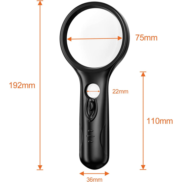 Leselupe, 3X 45X belyst forstørrelsesglass med 3 LED-lys