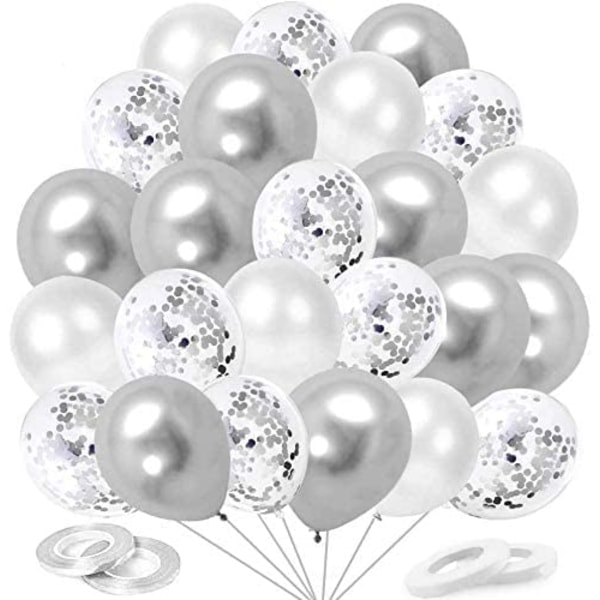 Hopeapallot, 60 kpl Konfettipalloja Hopea Helium-Palloja, Metalli