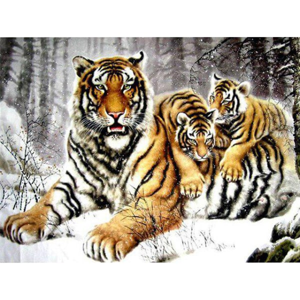 30x40cm, tiger familie 5d diamantmalt rhinestones brodert lerret