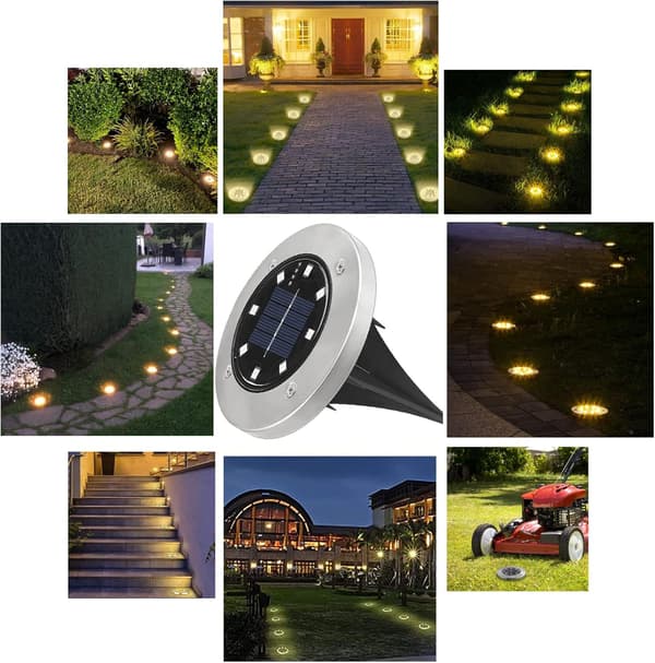 Jordlys, 12 stk. 8 LED solcelle stilys vandtæt