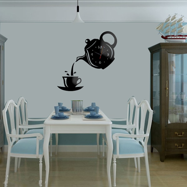 Kreativ Tekande Kedel Væg Ur, 3d Akryl Kaffe Te Kop