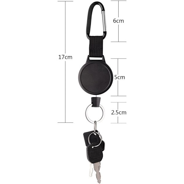 Heavy Duty Retractable Key Ring med 65cm Stålkabel, Sort