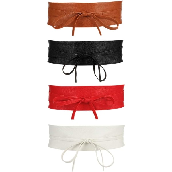 4 farger PU belte brunt svart rødt hvitt bredt for kvinner kunstskinn