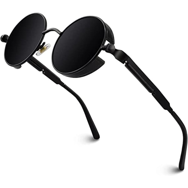 Polarisert rund retro metallramme Steampunk solbriller for menn a