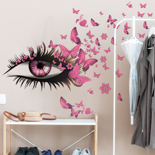 Rosa øyne Øyevipper Sommerfugler Kreativt dekorativt veggklistremerke