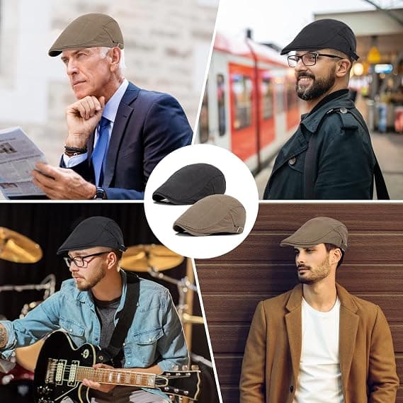 2-pakks aviserselger grå/khaki hatter for menn Flat Cap Bomull Justerbar