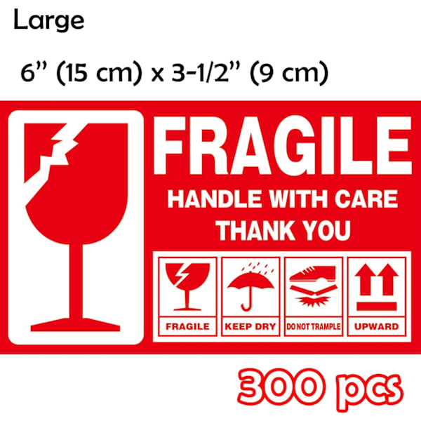 Fragile håndteringsetiketter, 300 stk., (6\" X 3½\")