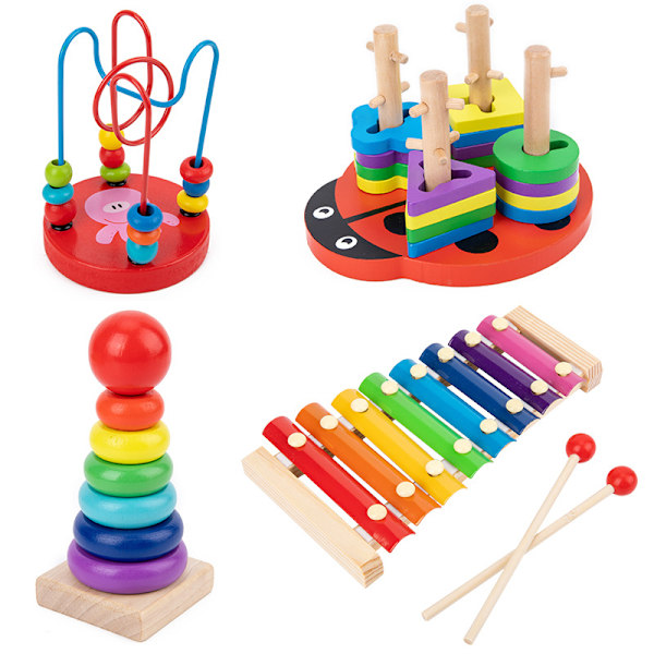 Leke for småbarn gutter 1-3 år gamle, treform sorter, tre