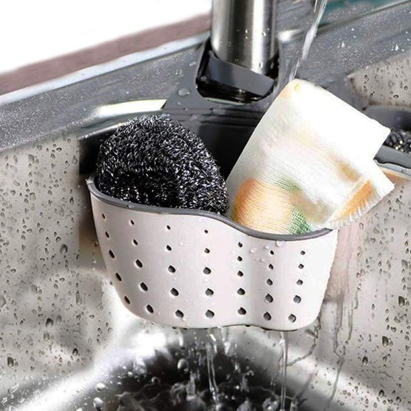 2-delt grå køkkenvask caddy svampestativ silikone plast