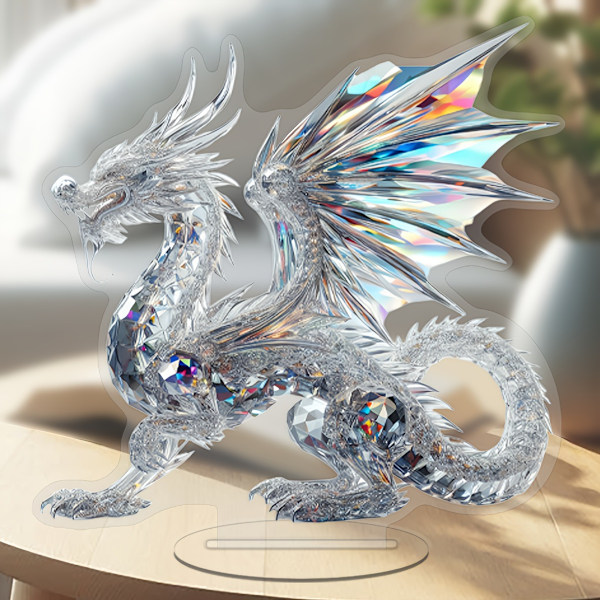 Kristalldrake 2D Akryl Ornament Kontor Heminredning Ornament