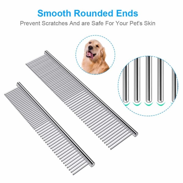2-pack Hundkammar med Avrundade Ändar i Rostfritt Stål, Kattkam