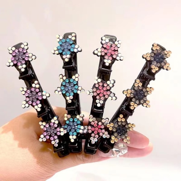 8x Sparkling Crystal Stone Braided Hair Clip,Double Bangs Ha