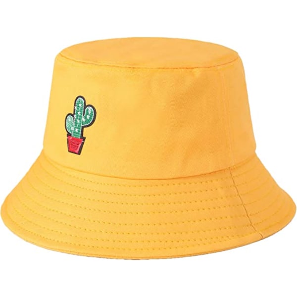 Bucket Hat Bomull Sommer Fiskerhatt for Kvinner Menn，（kaktus