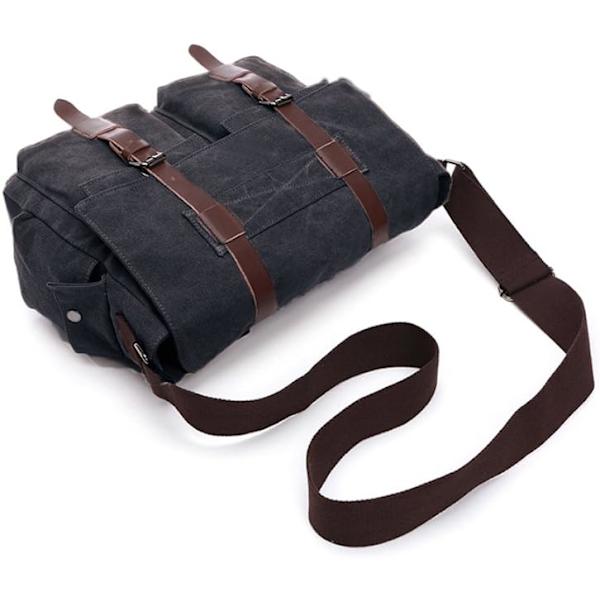 Herr Canvas Axelväska(Svart) Messenger Bag Canvas Väska Axelväska Datorväska Messenger Bag Retro Singel Axelväska