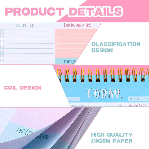Daglig To Do List Notepad, 200gsm Tyk Daglig Planlægger Notepad Til D