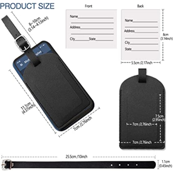 6-osainen sarja käännettäviä matkatavaralappuja (musta), nahkaiset matkatavaralappuja,