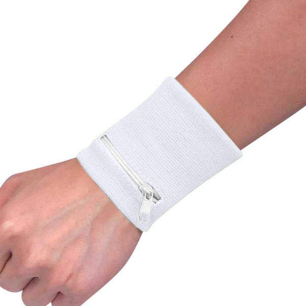 4 stykker hvidt sport-armbånd håndled-pung lynlås håndled-pung -