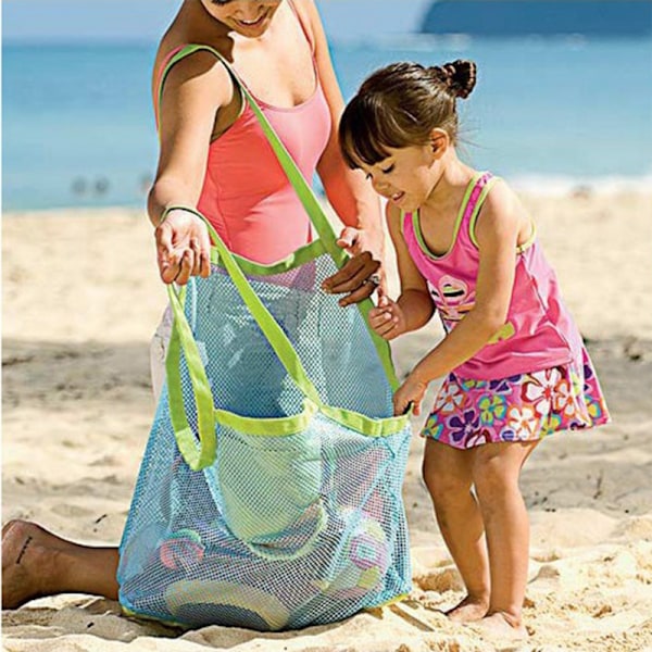 Sammenleggbar Strandleke Oppbevaringspose - 45x30x45cm, Mesh Lekeorganisator for Baby Barn