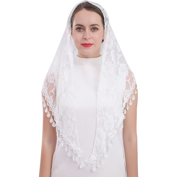 Triangel spets slöja Mantilla slöja sjal eller halsduk Latin mass huvudbonad