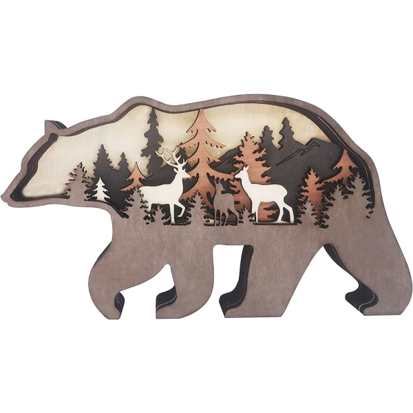 3D Farm Bear Decor Wooden Forest Animal Statue Veggkunst for Hom