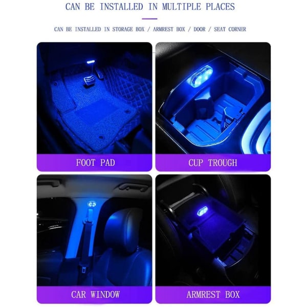 2 st Bil LED-ljus inredning, 7 färger LED-inredning billjus