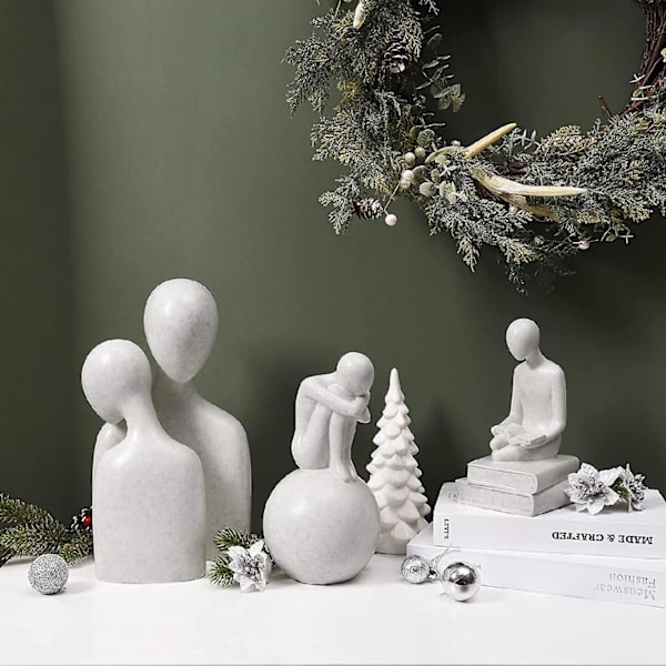 Sunrain Quoowiit Moderne Staty Dekorasjon, Abstrakt Kunst Resin Skulptur, Enkelt Staty Ornament Figur Hjem og Kontor Dekor - Hvit A