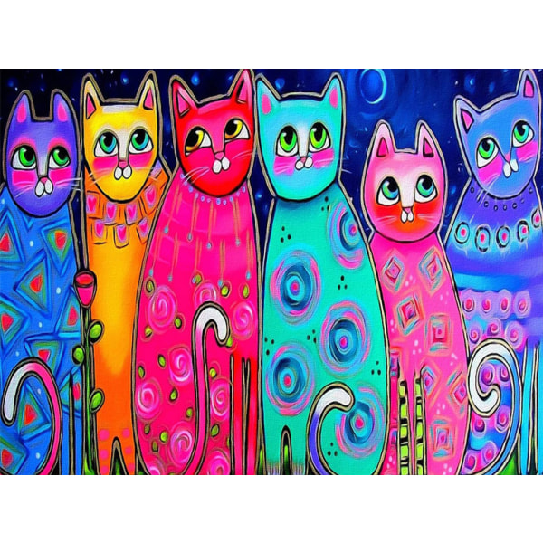 30x40CM Håndlavet 5D kunstnerisk diamantmaleri - Farverige katte fo