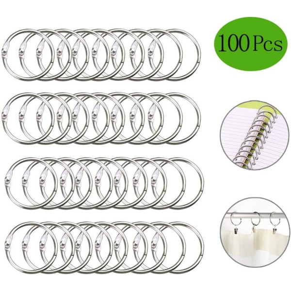 (25mm) Bokringer, Binderinger, 100 PCS Metallringer Notisblokk Nøkkelringer Hengslede Ringer for Albumer Skrapbøker Metall Dusj