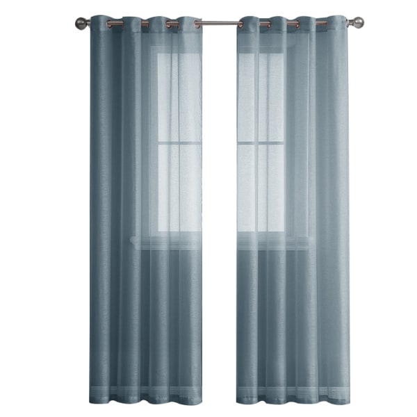 2 stykker lysegul blå gennemsigtige gardiner 100x250cm Imitation Line