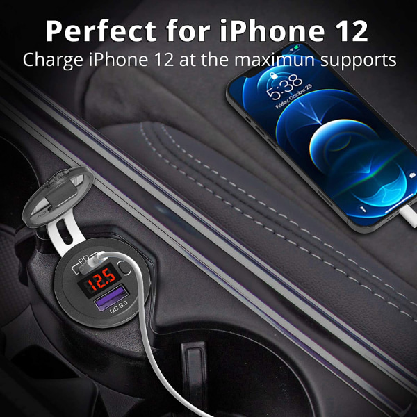 12V USB C billader til bil, Ouffun Dual PD & QC 3.0 porte