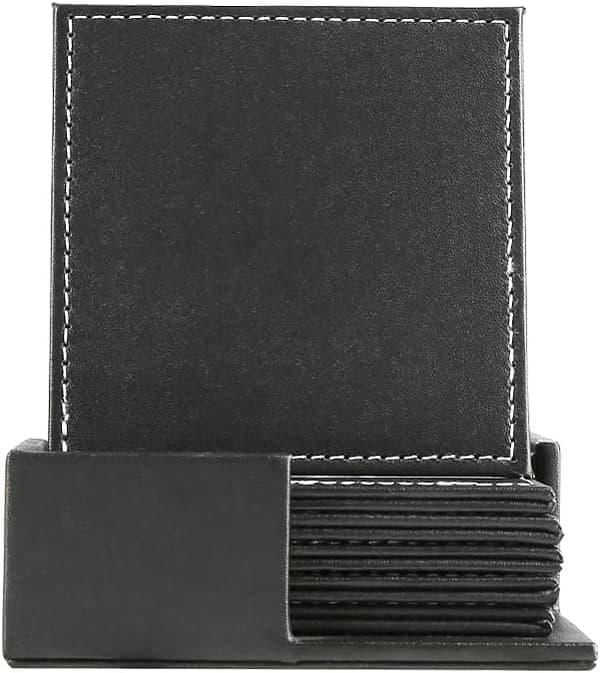 Set med 6 svarta läderunderlägg