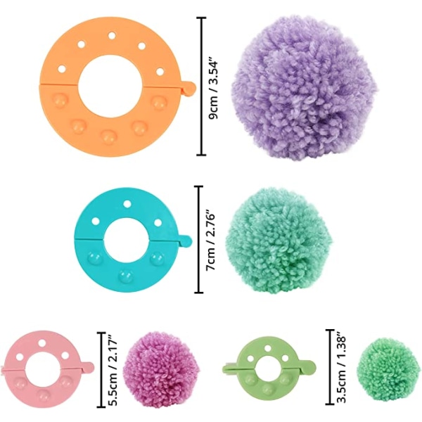 Pompongmaskin i plast (sett med 4) - 4 størrelser (3,5/5,5/7 og 9 cm)